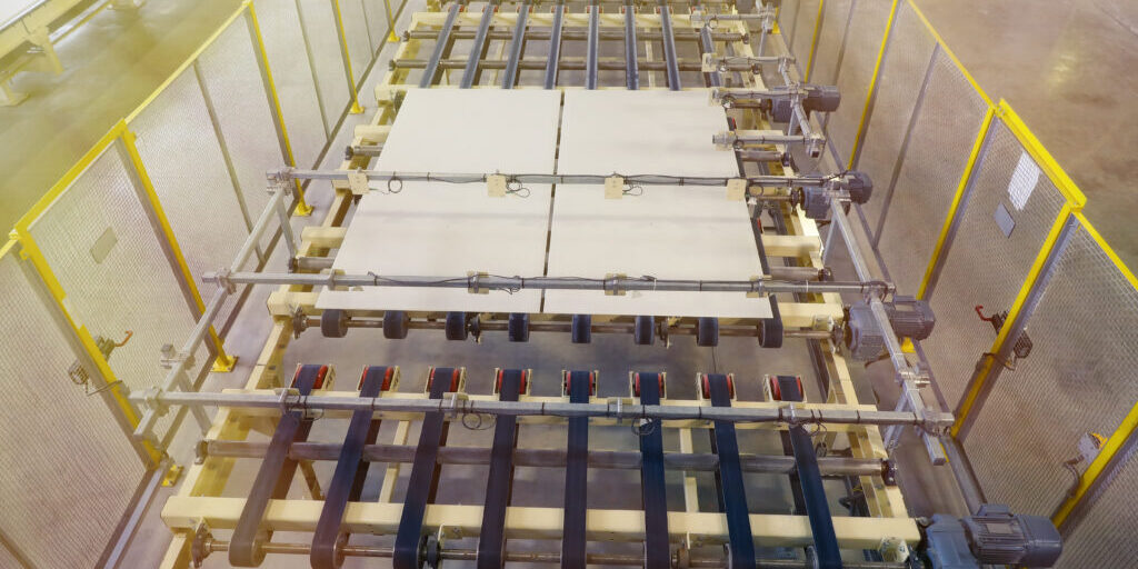 Production line of gypsum board for construction. Plant for the production of construction materials